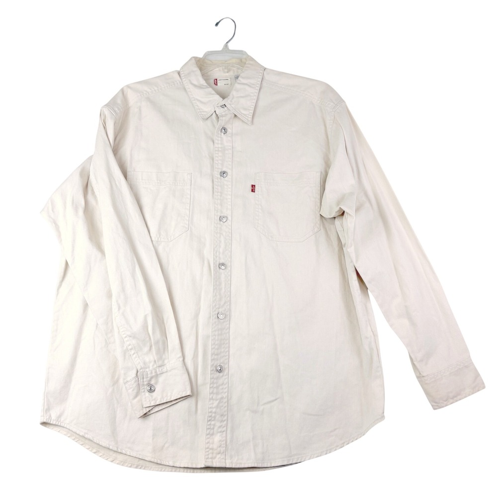 Levi's L Cream Long Sleeve Button Up Shirt Cotton Twill Canvas Workwear Casual